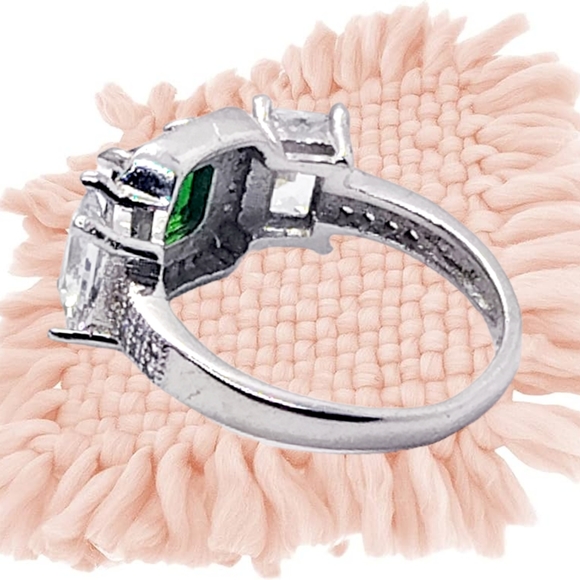 Created Emerald Center Stone & CZ Sterling Silver Ring - Picture 5 of 5